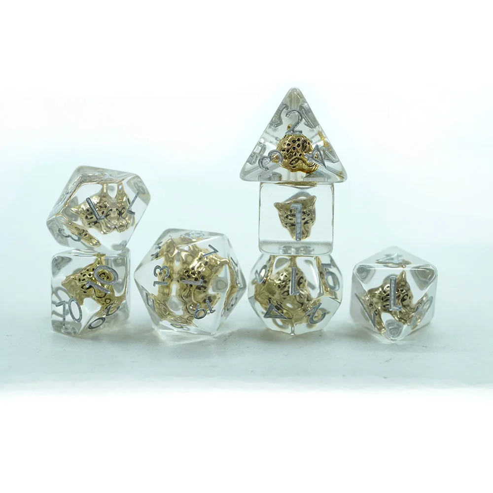 Conjunt de daus de resina transparent de 16 mm amb forma de cap de lleopard personalitzable per a jocs DND