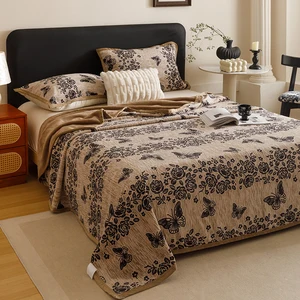 Autumn Winter New Type Knitted Milk Plush Blanket High Weight Printed Floral Single Sofa Nap Blanket