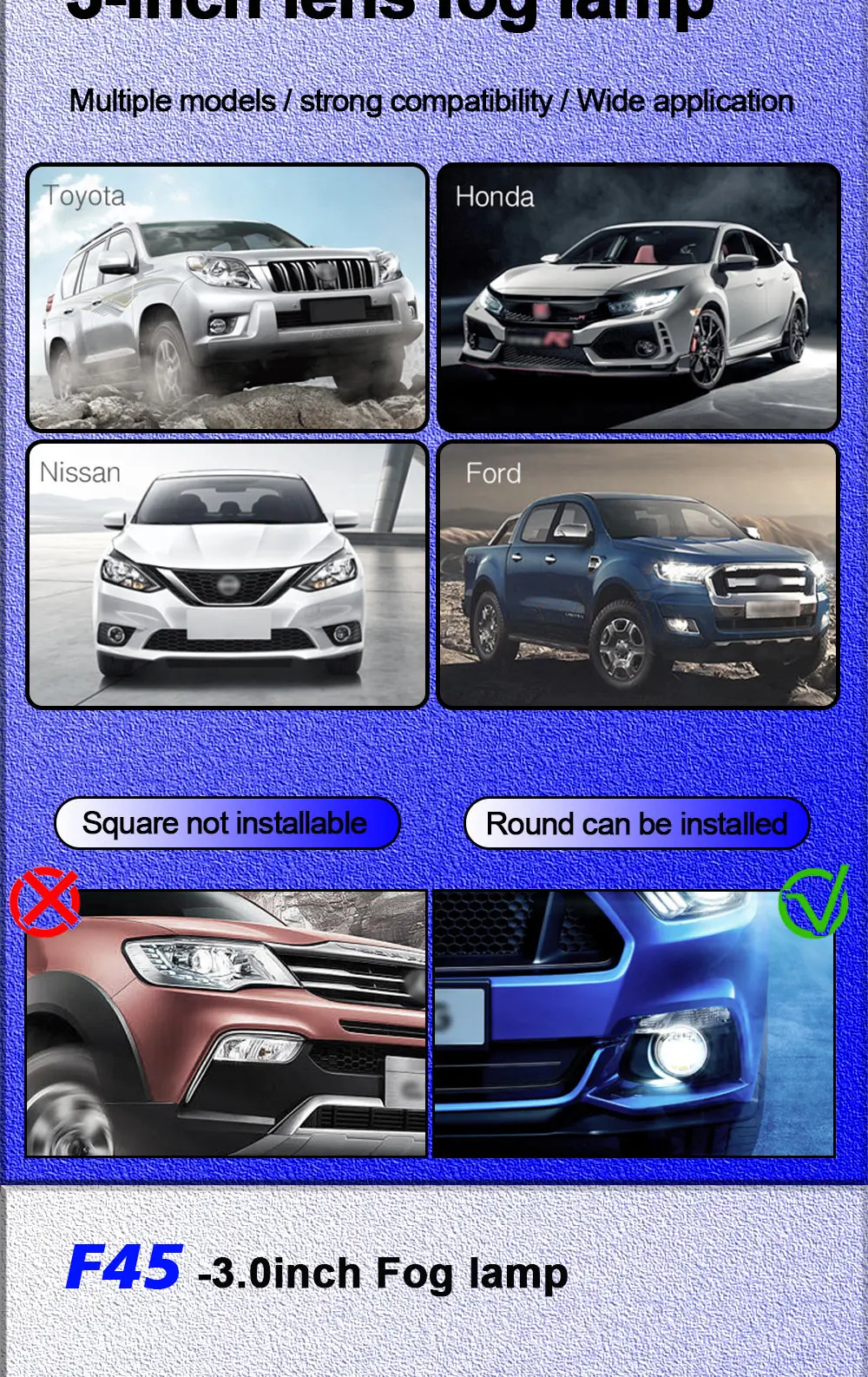 TECH-KING 75W Bi LED laser fog lights Tri-colors high power for car with 3 laser 3 inch Bi ed projector Lens Led Fog Bulbs