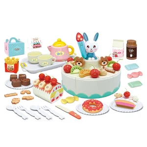 ITTL Simulation Interactive Kitchen Food Pretend Play Toy Set Light Candle & Musical Happy Birthday Cake Plastic Cutting Toy