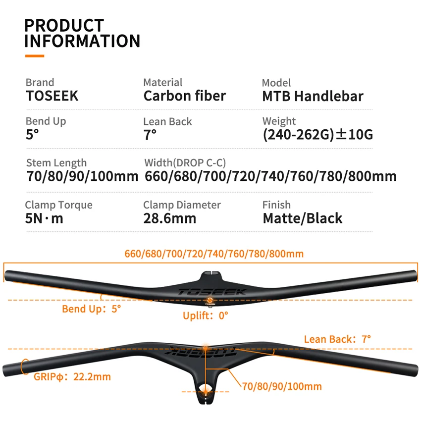 Guidon VTT Tout Carbone Intégré 740 Mm Avec Tige 70/80/90 Mm – Neuf