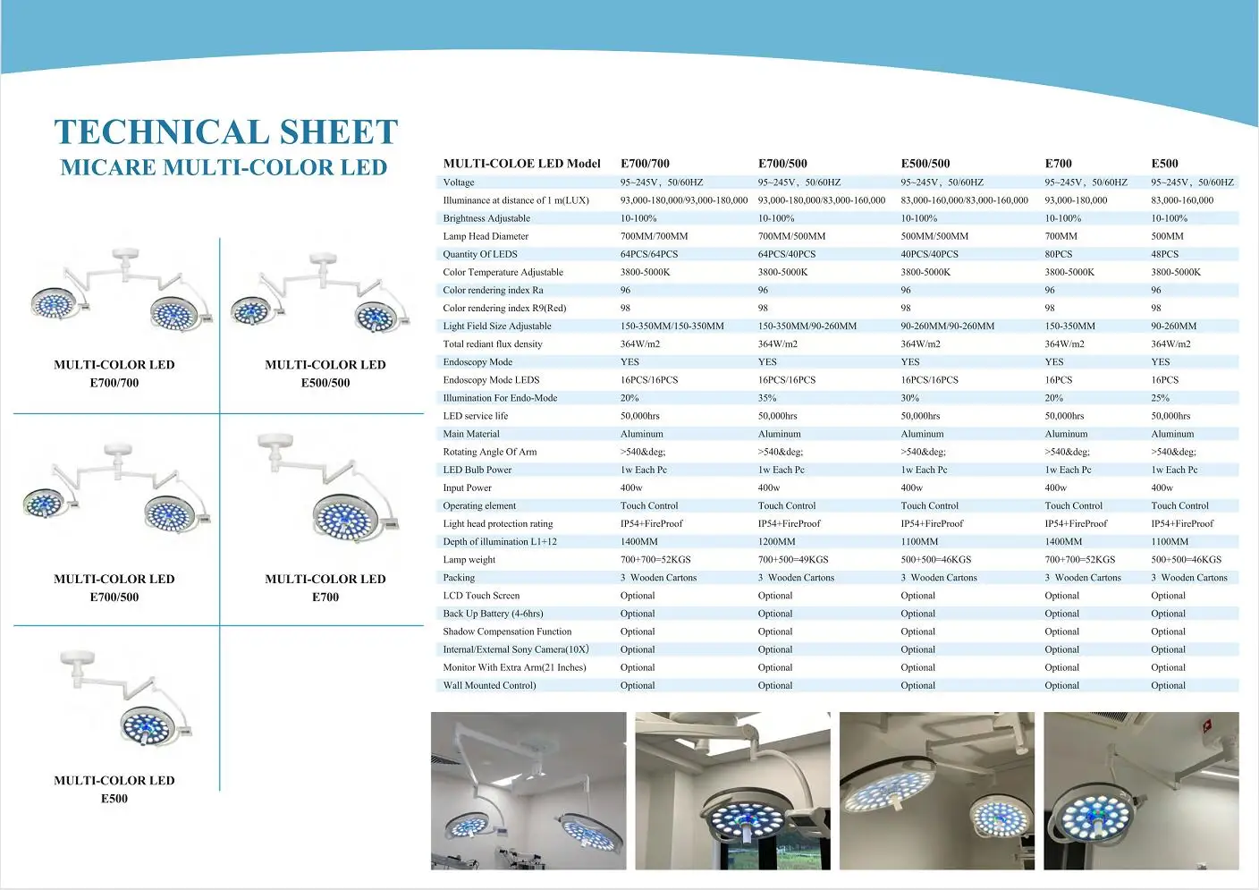 E500/500 Double Ceiling surgical light LED operating theater light Oper Led shadowless Lamp Operation Lighting factory