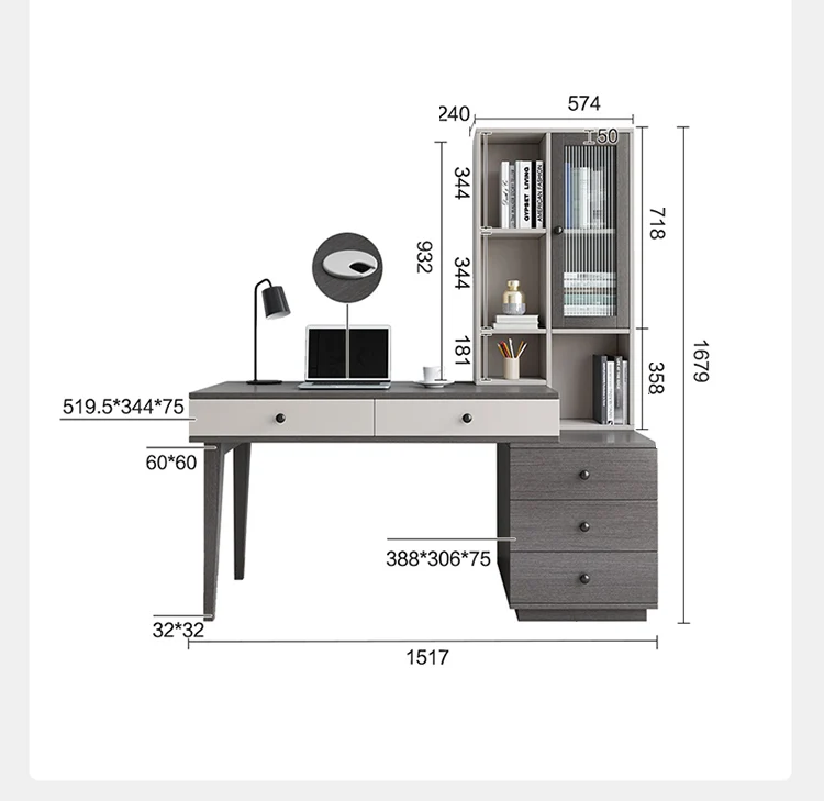 Office Study Computer Table Free Retractable Desk With Bookcase Book