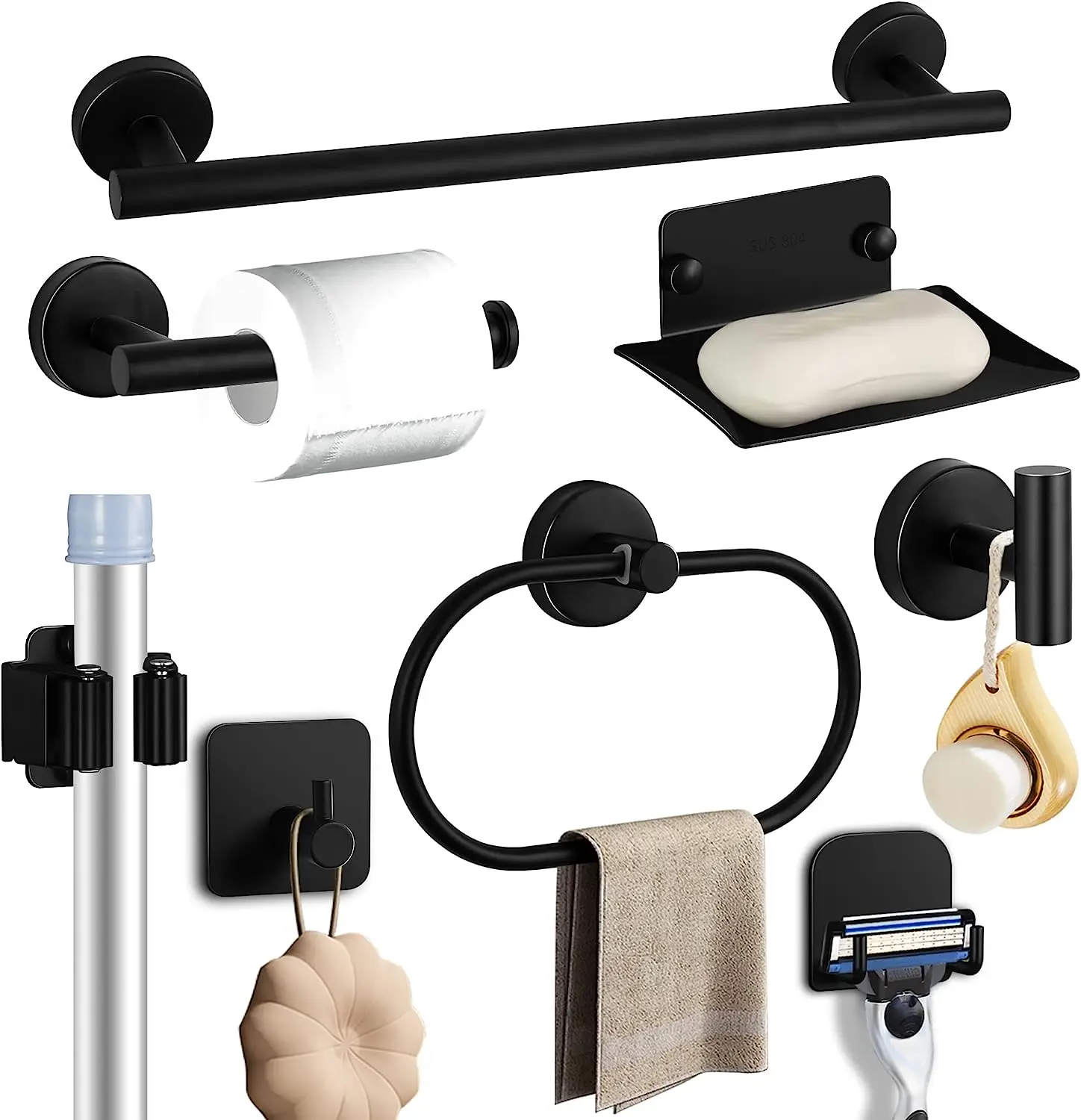 Matte Black Bathroom Hardware Set 12pcs Towel Holder Bathroom