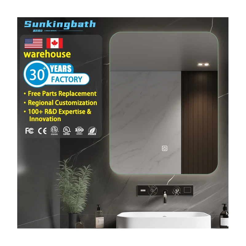 Rectangular Led Illuminated Bath Mirror Wall Hanging Fogless Backlit Home Decoration Ip44 Wall Mounted Mirror