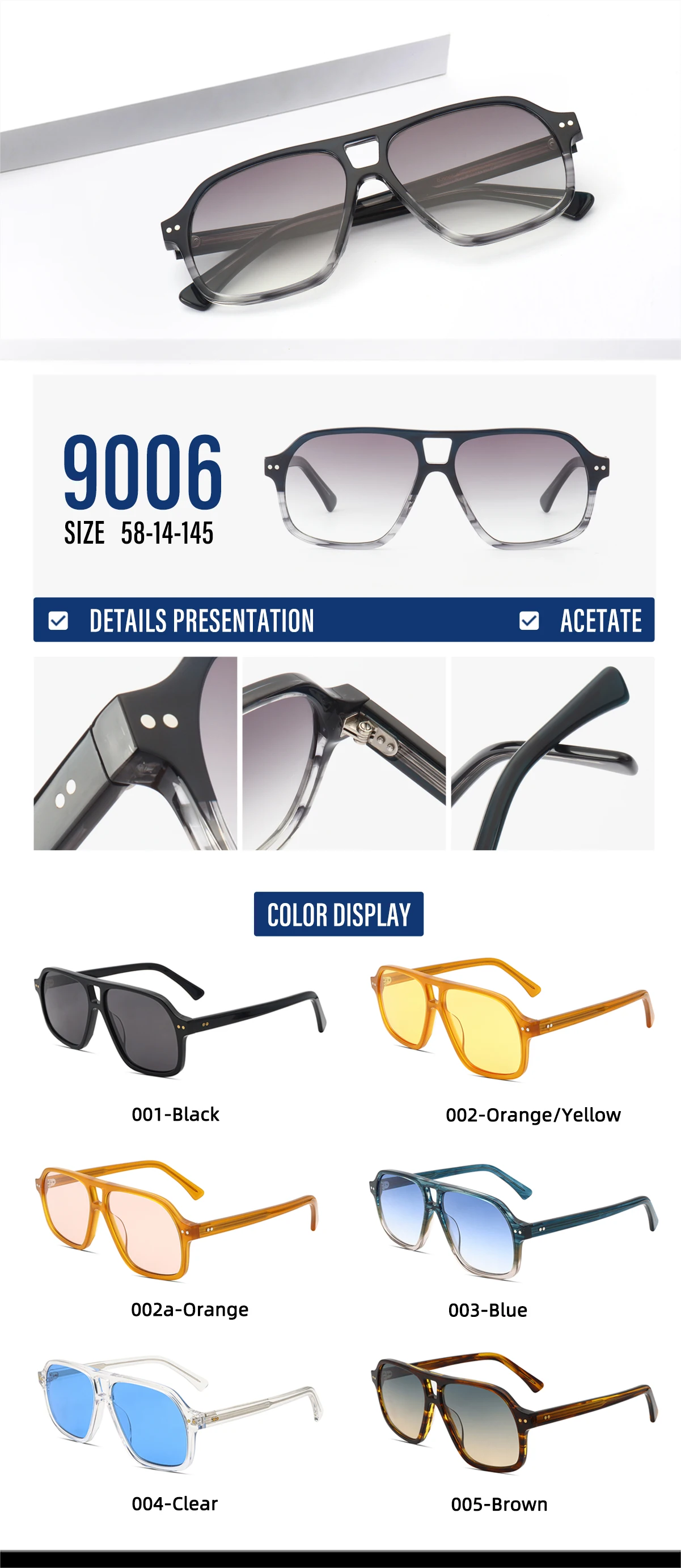 Factory Wholesale Customized Retro High-quality Acetate Glasses Frame Men's Large Frame pilot Sunglasses H3ad66d018e71495a925e37c21918d847b
