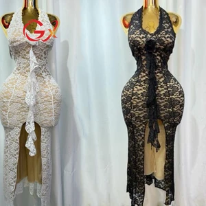 GX6600 Fashion 2026 Elegant Women Clothes Vendor Halter V-neck Lace Long Dresses Party Split Backless Evening Maxi Dress