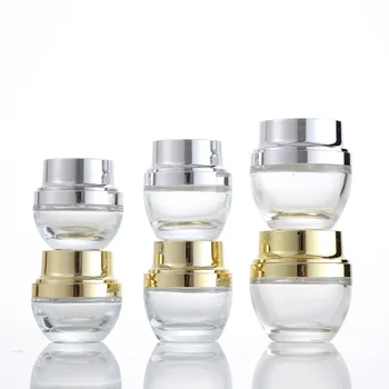 Empty clear glass jar 20g 30g 50 gram Cosmetic Eye face Cream Glass jar skincare container with gold silver shoulder and lids