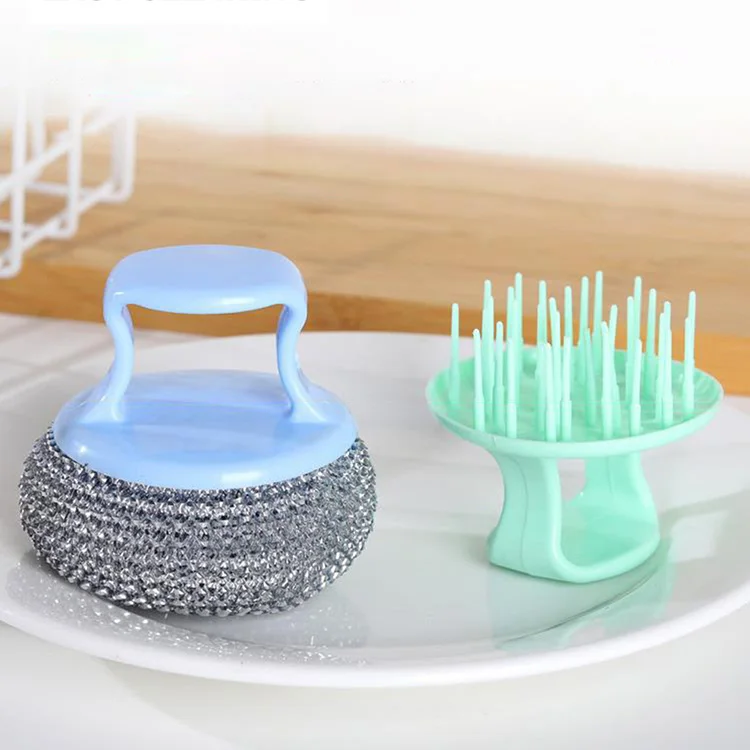 Прямая поставка с завода дешевые кухонные аксессуары сменная длинная/короткая ручка стальной шарик щетка для мытья посуды