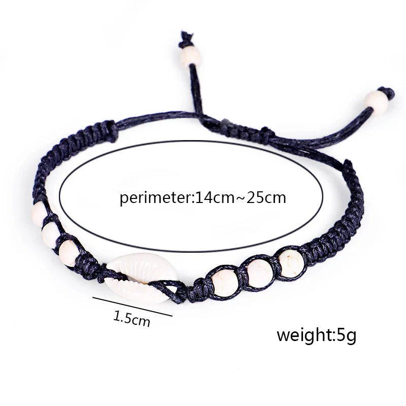 Bohemia Style Natural Sea Beach Shells Stone Woven Beads Handmade Yoga Adjustable Black White Couple Bracelets Jewelry