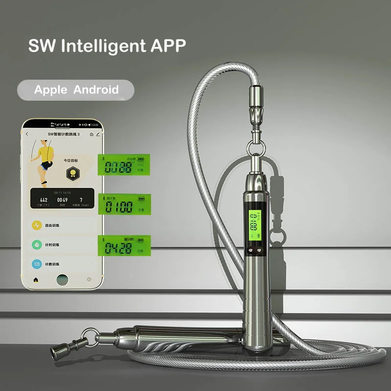 2022 Wholesale Screen Display Smart Digital Aluminum Weighted Jump Rope Handle Bluetooth With