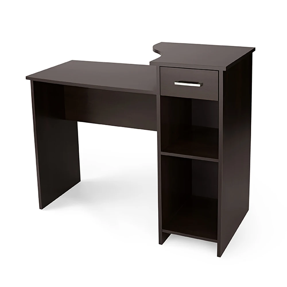 Black Wood Adjustable Storage Shelf Student Computer Desk with Easy-glide Drawer