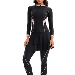 Middle East Muslim Women's Long Sleeve Full Body Sunscreen Swimdress Conservative Split Beachwear Breathable 5 Piece Set