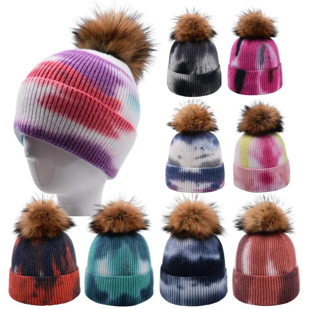 Custom Embroidery Knitted Winter Acrylic Tie Dye Women Knitted Hats ...