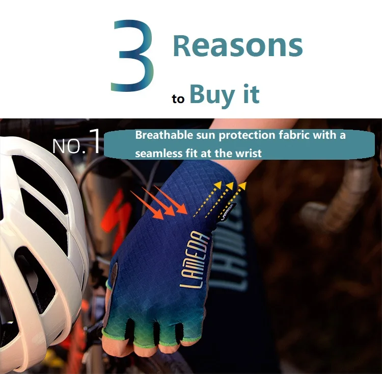 LAMEDA Sublimation Printing gel pad Bike Gloves waterproof Breathable Half Finger Bicycle Riding Sports Custom Cycling Gloves