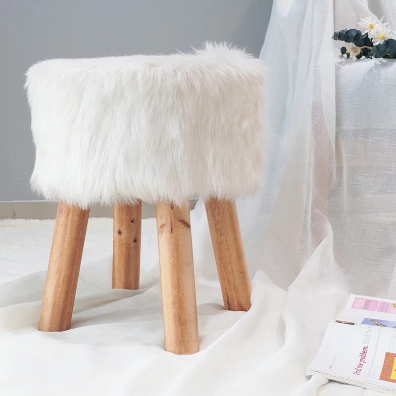 Modern Luxury Elegant Nordic Foot Stool Sofa Wood Legs Round Velvet Small Ottoman Stool