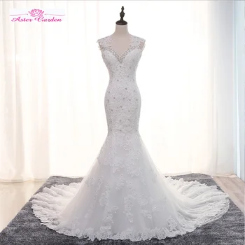 Aster Newest Robe De Mariee Beading V-neck Appliques Mermaid Wedding Dresses Turkey Real Picture Buy Direct From China