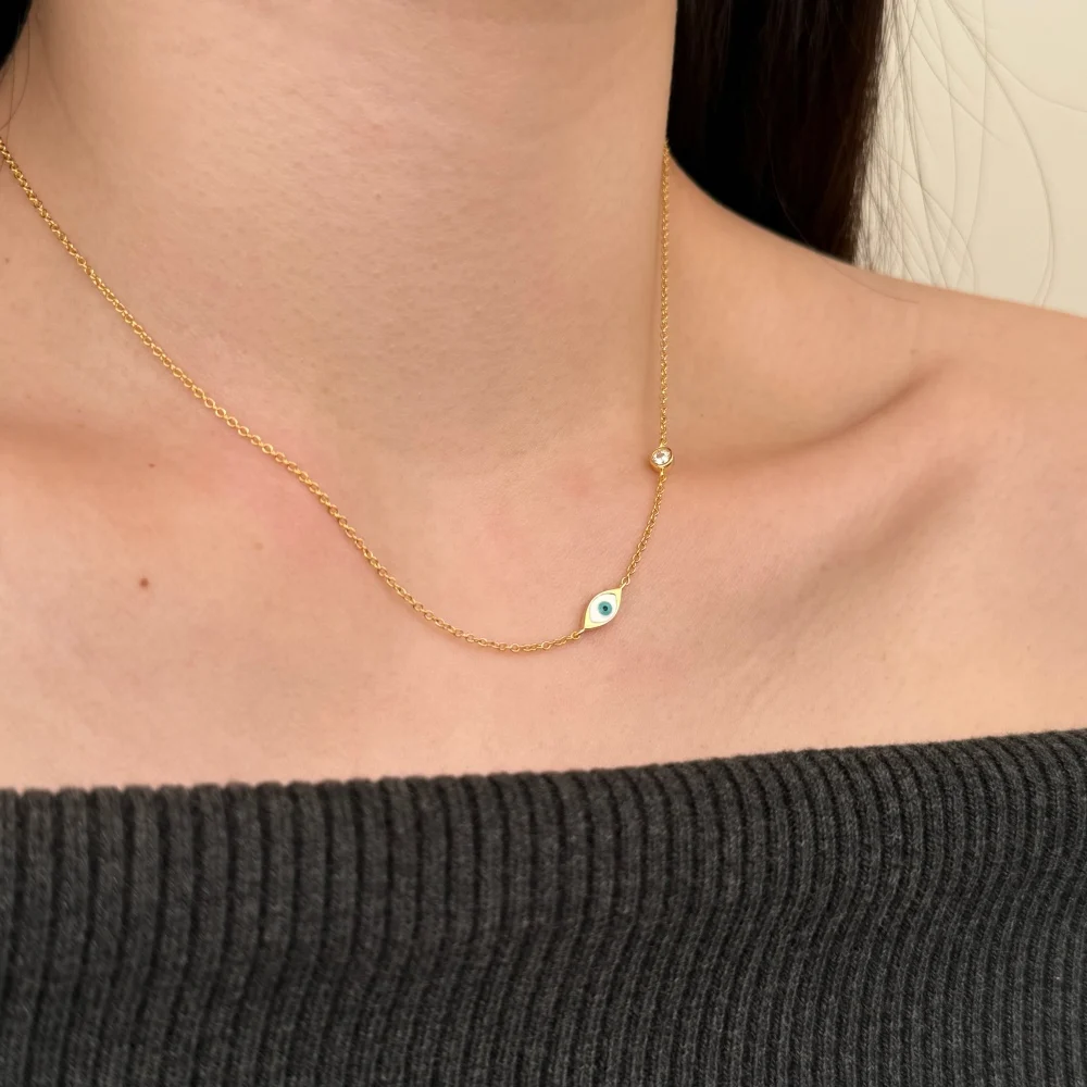 KAKODIY Simple Design Solid 925 Sterling Silver Chain Enamel 5A Cubic Zirconia Evil Blue Eyes Chain Necklace for Women detail 3