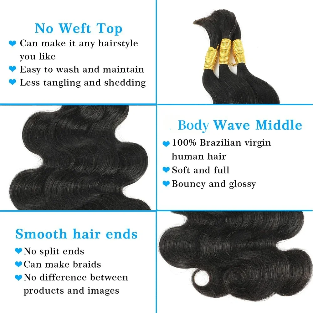 Bundle di capelli vergini brasiliani alla rinfusa con capelli umani ondulati per trecce_voghion.com