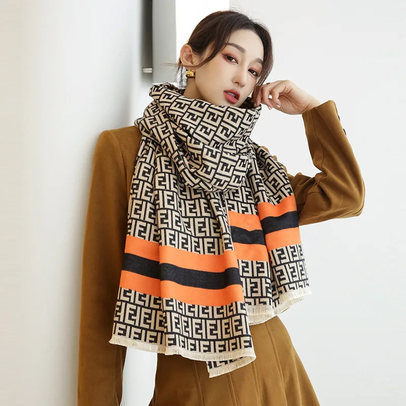 Luxury 2022 New Warm Winter Scarf Women Print Solid Cashmere