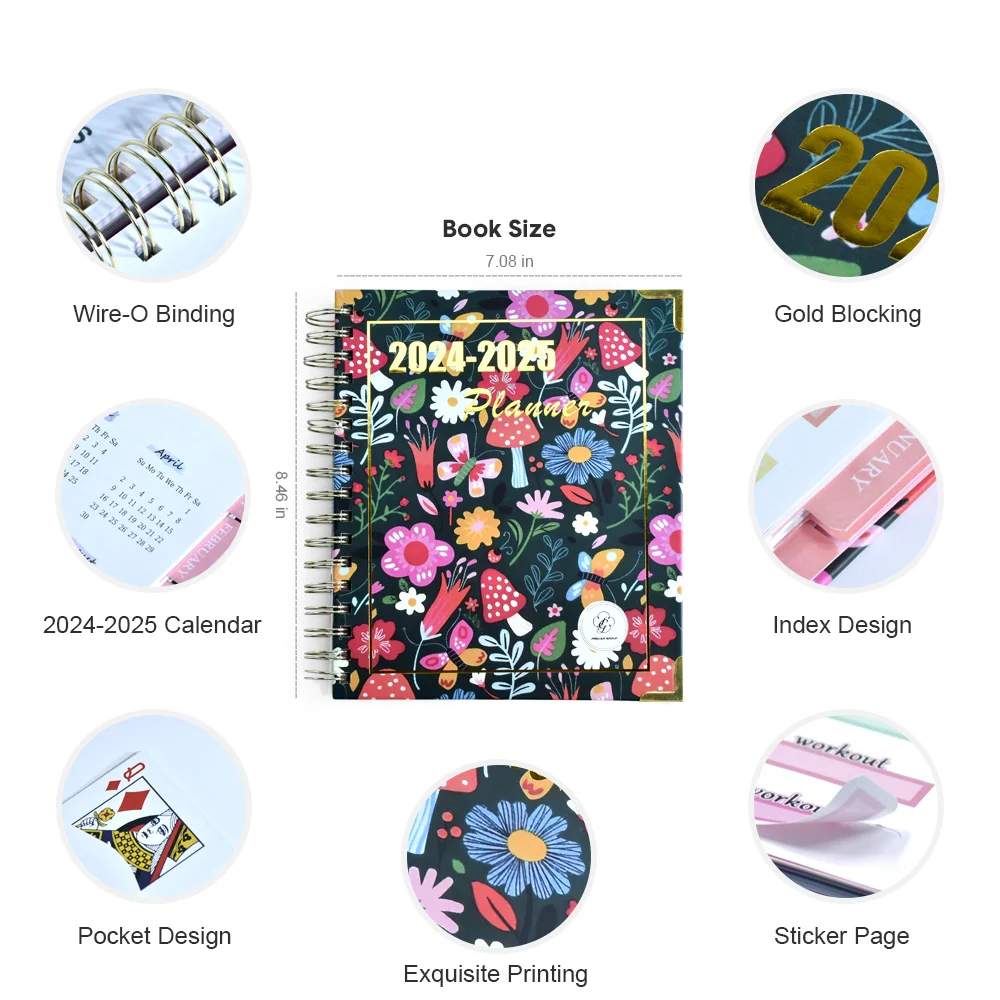 Free Sample Custom 2024-2025 Hardcover Monthly Planner Calendar Mother Day Monthly Planner Notebook
