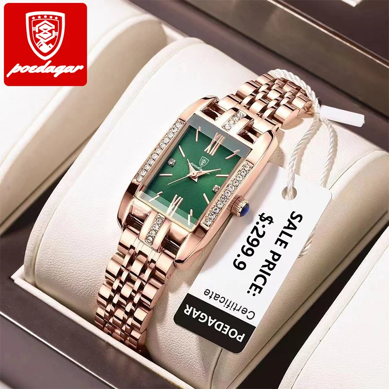 POEDAGAR Women's Watch Fashion Luxury Diamond Green Dial
