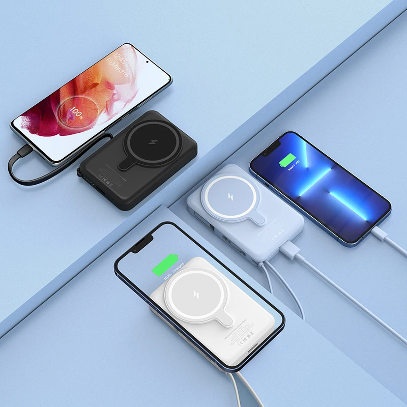 New Design 10000mAh Fast Charging Magnetic Wireless Battery Pack Portable Power Bank With Cable Type C