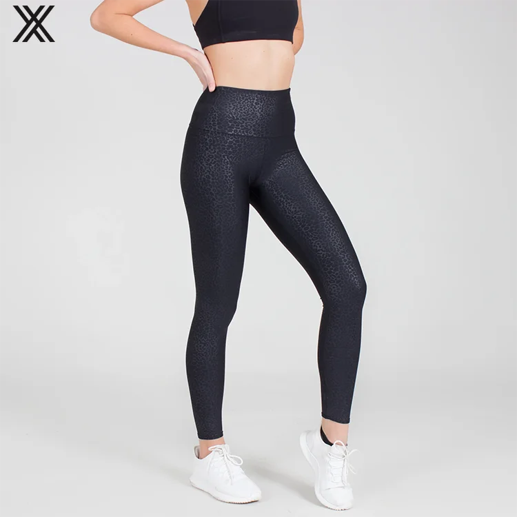 High Waist Liquid Fabletics Leggings Custom Factory Made Anti-Bacterial Waterproof Lightweight Black Brown With Leopard Print