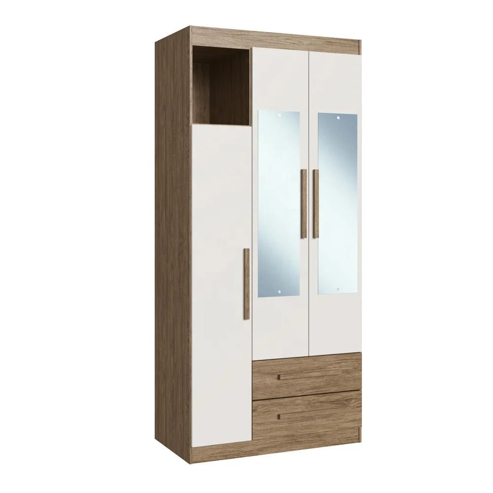 Modern Style Wardrobe Bromelia 3 Doors 2 Drawers Wardrobe With Mirrors ...