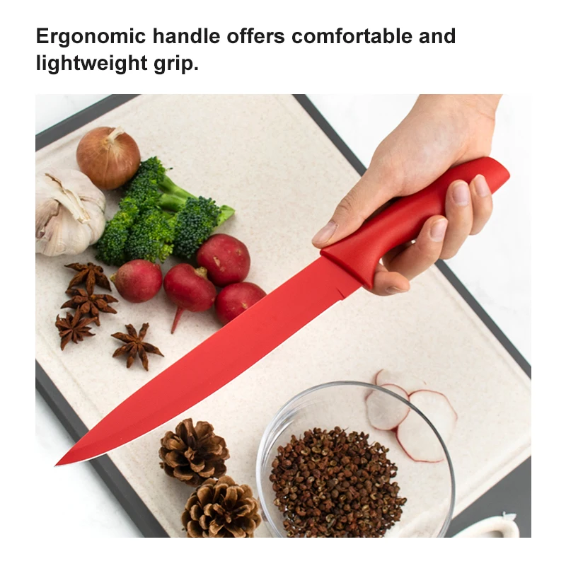 High Quality Cooking Knife Stainless Steel 10 PCS Non-stick Coated Kitchen Knife Set with Plastic Sheath