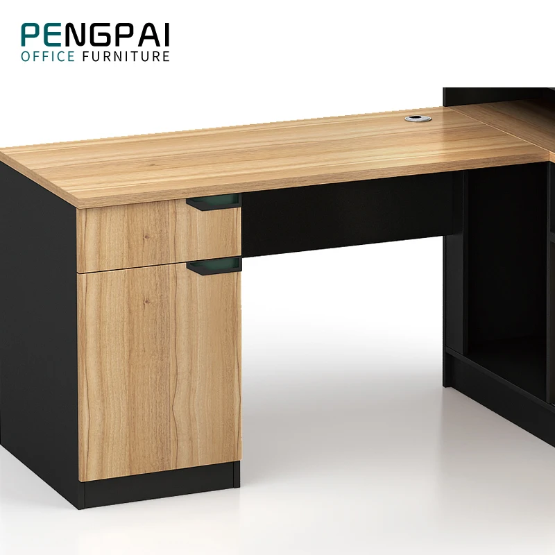 PENGPAI Single Wooden Study Working One Person Storage Workstation With Overhead Cabinet