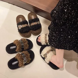 2026 Autumn New Fashion Women's Platform Soft PU Stylish Ins Trendy Lazy Anti-Slippery Fur Winter Hard-Wearing