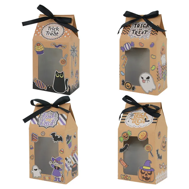 Halloween Vertical Kraft Paper Window Cookie Box Wedding Candy Box Halloween Gift Pumpkin Ghost Box