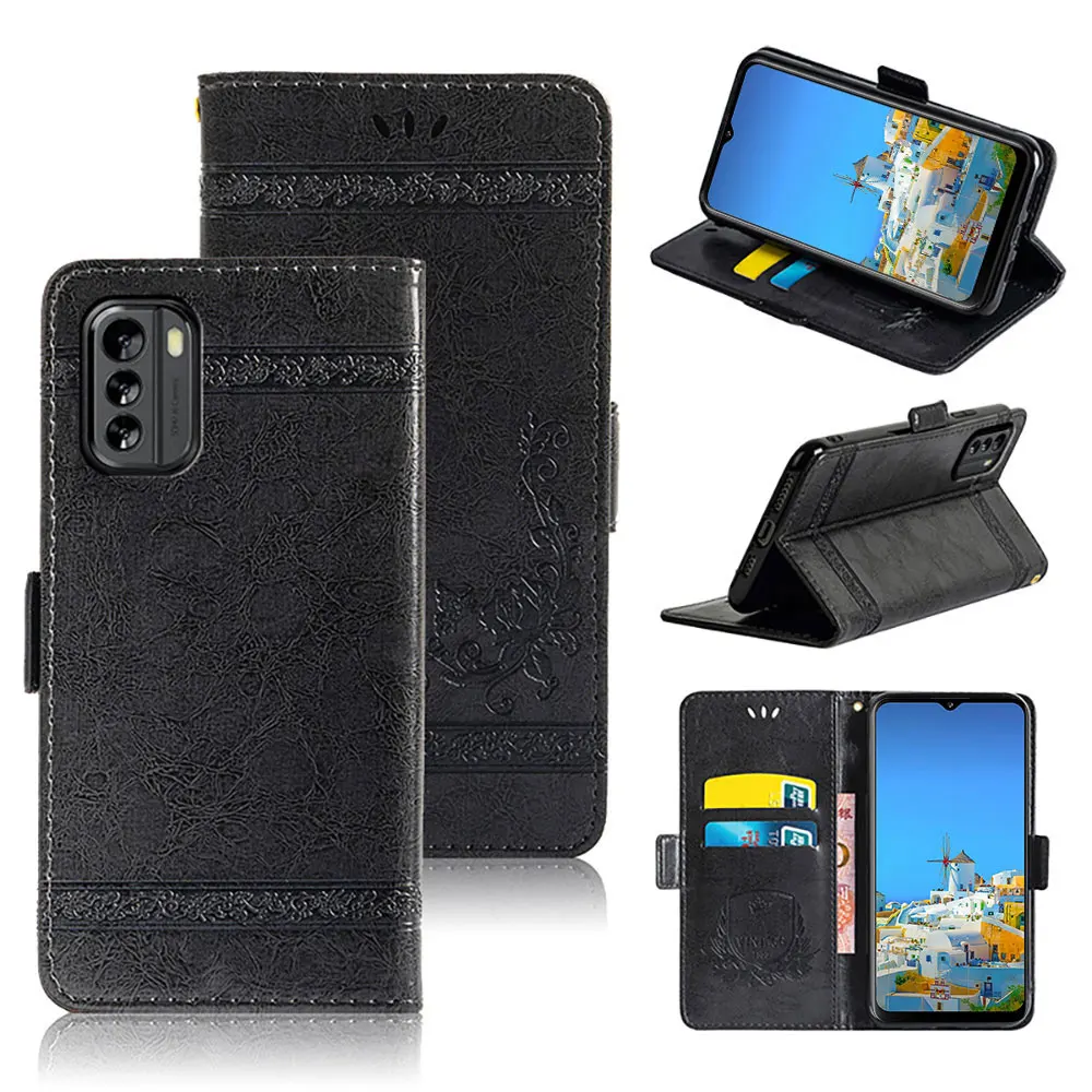 Oiled Side Button Soft PU Leather Wallet Protective Case with Card Slot Holder Cover for Nokia C32/C22/C12