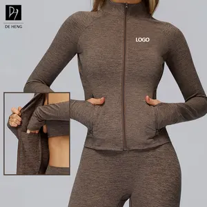 Wholesale Activewear Yoga Jacket Long Sleeve Full Zip Stand Collar Zipper Jacket Pocket Thumb Holes Women'S Yoga Sports Jacket