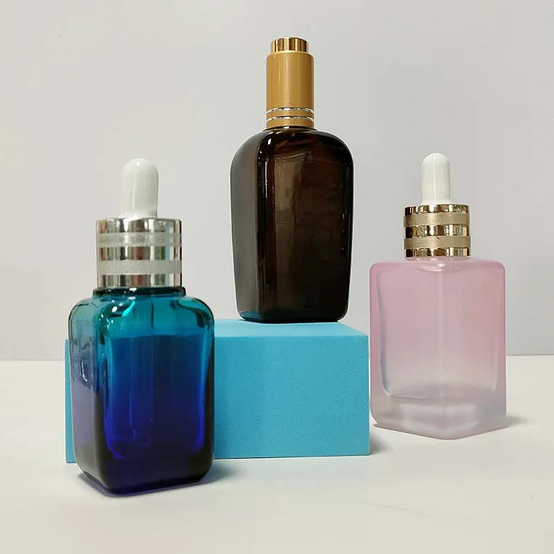 10ml Glass Dropper Bottle 10ml 30ml 50ml 75ml 100ml Luxury Facial Serum Oil Packaging Matte Pink Frosted Square Glass Dropper Bottle