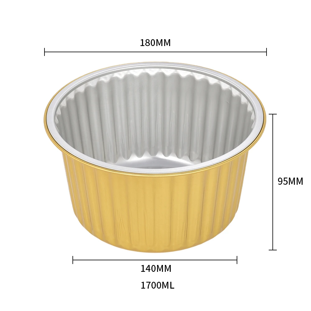product round 180mm 1700ml custom aluminum foil food container 7inch 57oz full size tray lid foil containers with lid-3