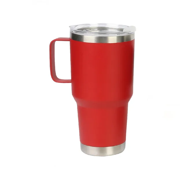30oz spill-proof double metal flat bottom cup Insulated cold with handle and lid mug Stainless steel insulated travel coffee mug