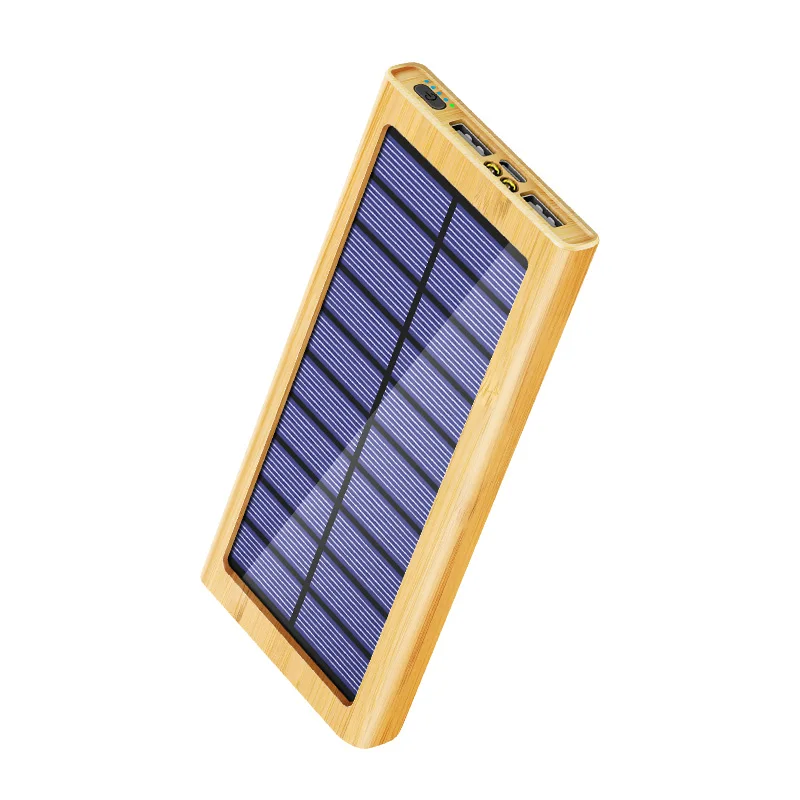 Custom Outdoor Fast Charging Mobile Eco Friendly Wood Portable Led Light up Pd Wooden Powerbank 10000mah Solar Bamboo Power Bank