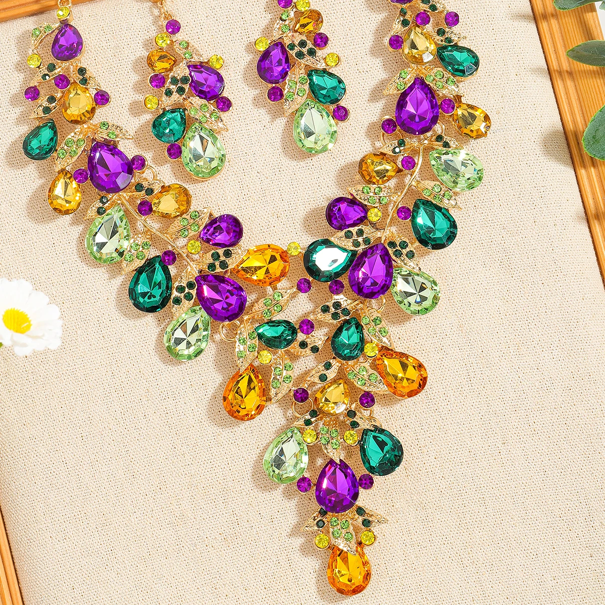 Fashion Carnival Jewelry Set Rhinestone Luxurious Large Necklace Earrings Accessories Co aperçu 3
