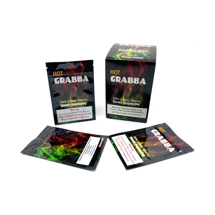 Cheap Customized Vertical Plastic Fronto Leaf Wrapper Zipper Pouch Crushed Grabba Package Coated Paper Carton