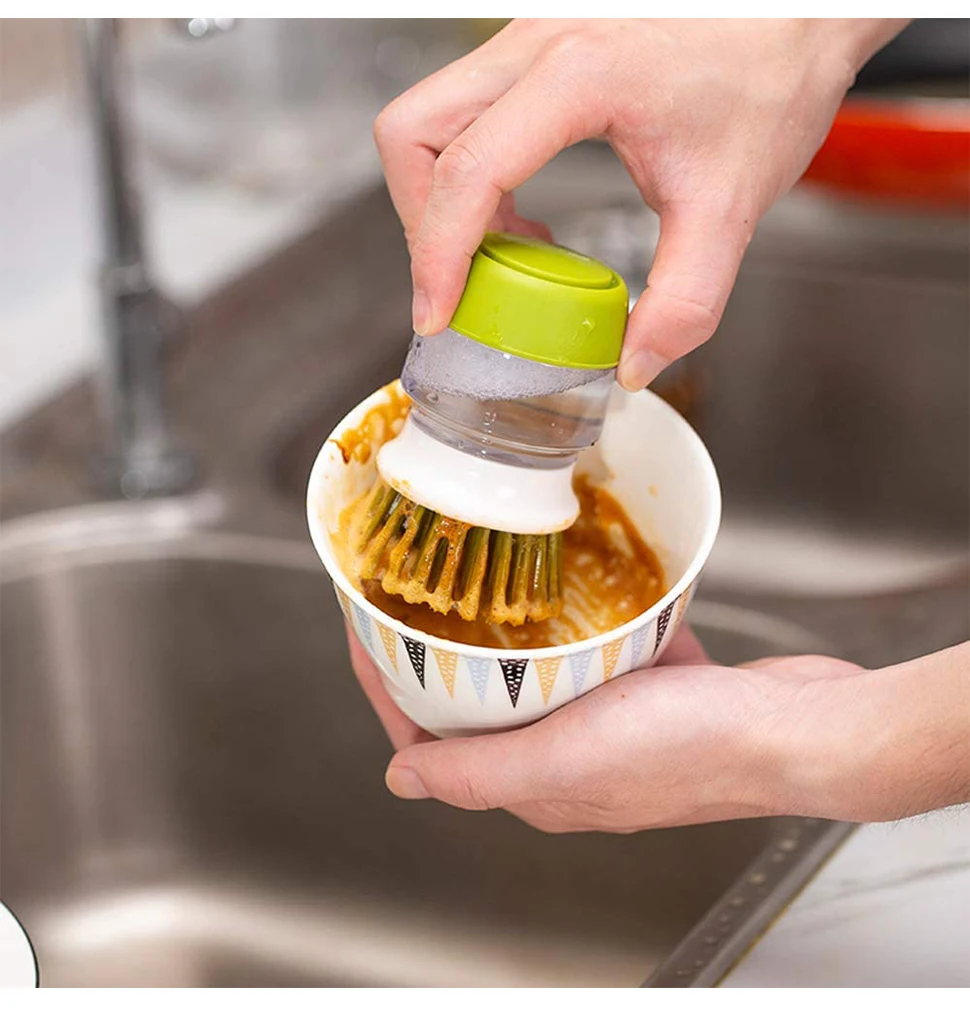 Soap Dispensing Palm Scrub Brush With Drip Tray, Washing Brush For Dishes  Pots Pans Sink Cleaning, Kitchen Scrubber Storage Stand Set Botao