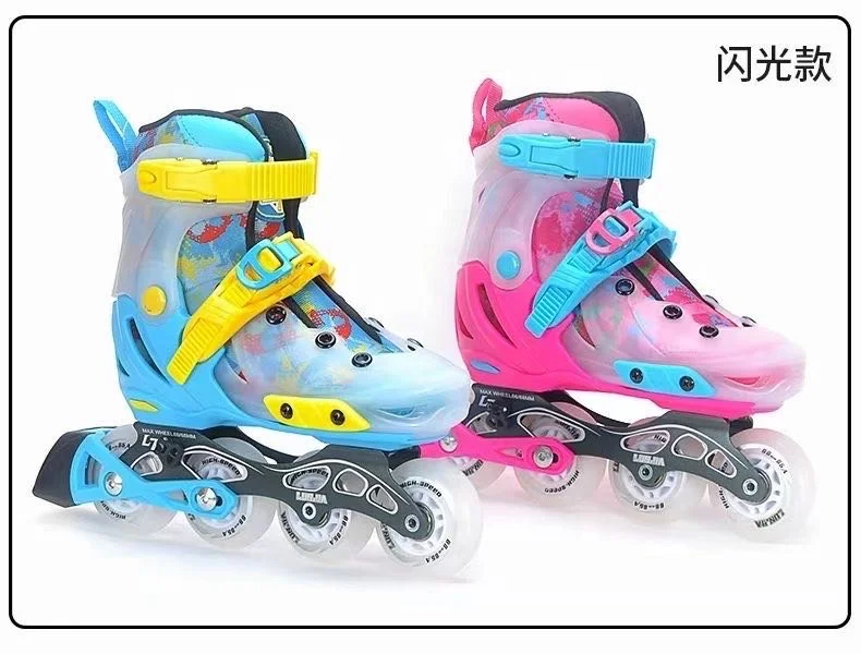YSMLE Junior Hard Boot CNC Frame Skates Slalom Adjustable Patines 4 Ruedas Flashing Roller 4 Wheels Inline Skate Shoes for Kids