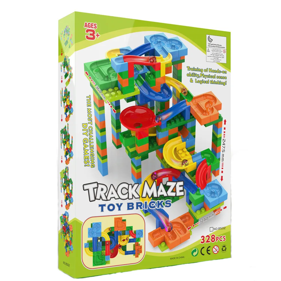 Kids DIY Building Blocks 328pcs Bricks Track Maze Toy Kids Educational ABS Plastic Marble Runs