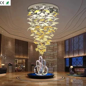 Crystal Butterfly Maple Leaf Art Glass Chandelier Moden Hotel Lobby Crystal Lamp Custom Pendant Light Hotel Chandelier