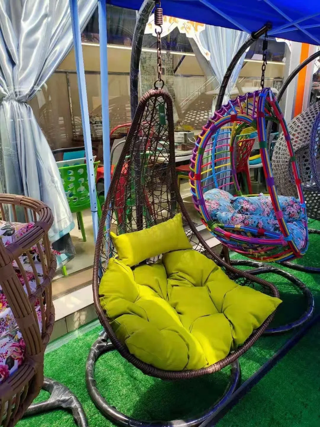 Modern Rattan Hanging Egg Chair With Stand Patio Swings Rocking Basket