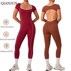 Women's One Piece Fitness Bodysuit Beauty Back Removable Pad Design Yoga Gym Jumpsuit Compression for Women Shapers