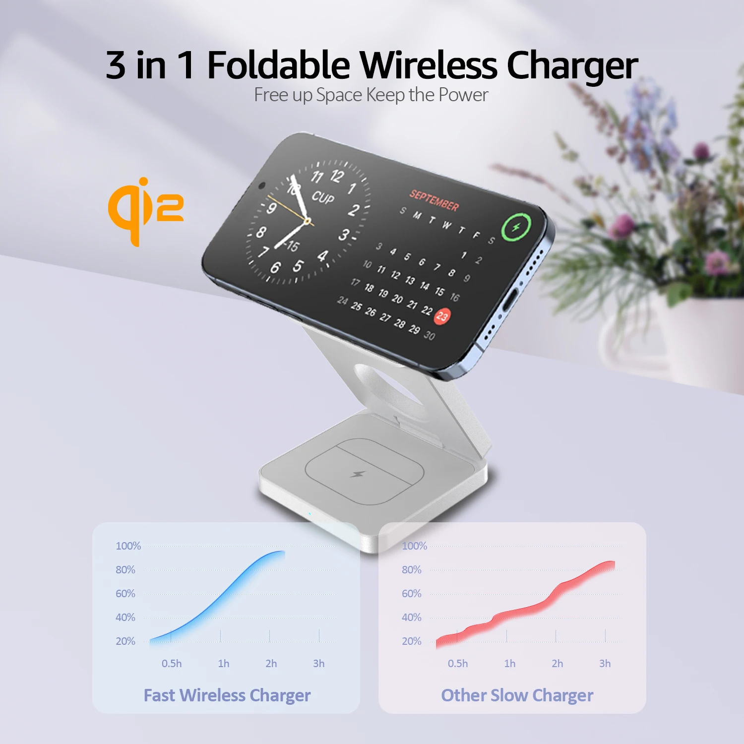 OEM 15W Qi2 Fast Wireless Charging Station 3 in 1 Foldable Charger for iPhone 16 IWatch for AirPods with 7W Output Power