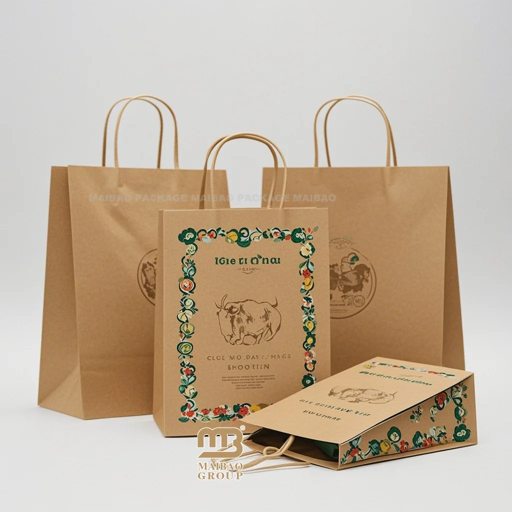 Customised Printing Design Your Own Logos Oem Big Recycled Large Retail  Bolsas Papel Kraft Gift Paper Shopping Bags with Handle