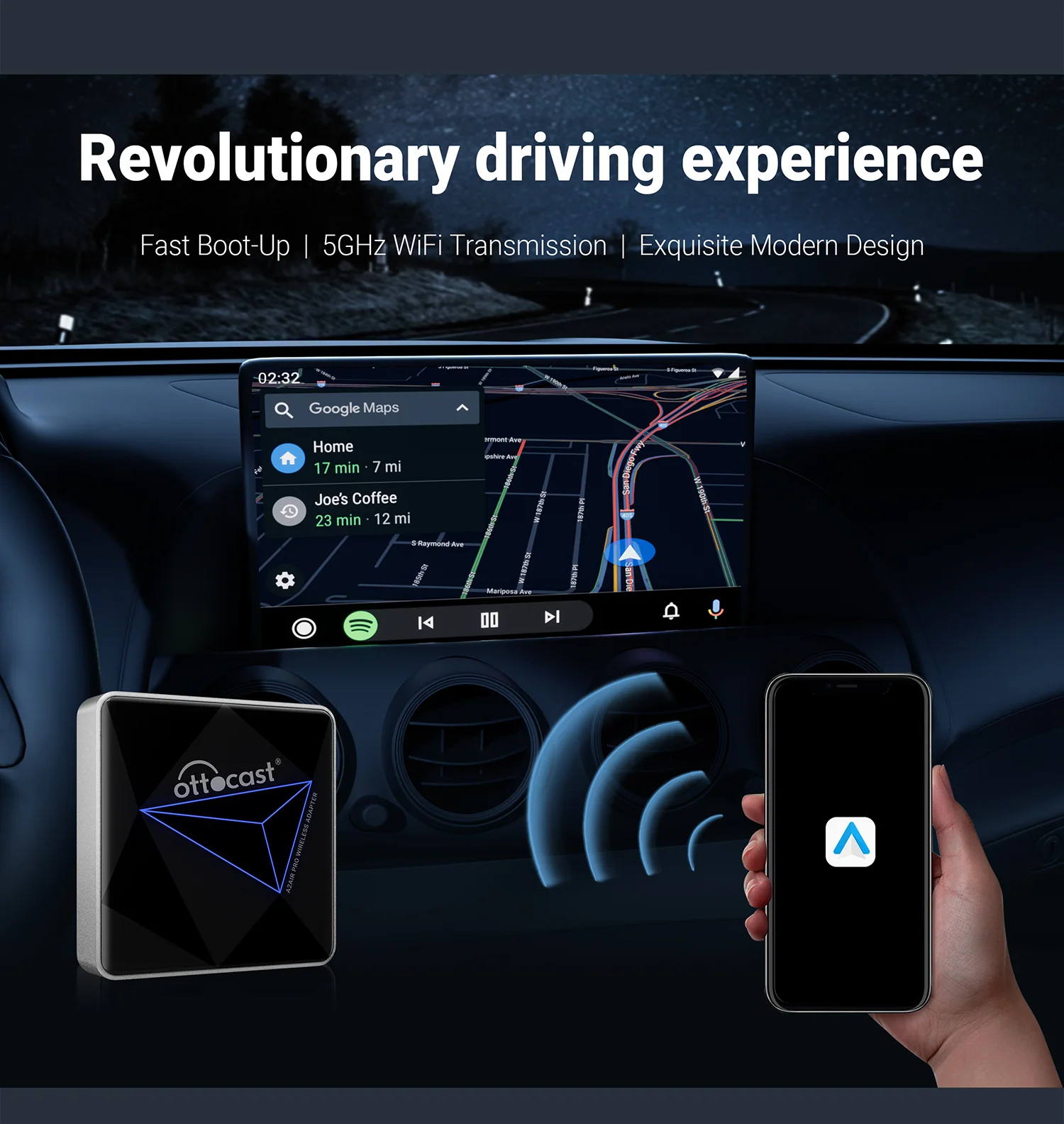 Ottocast A2air Pro Instant Smart Wireless Android Auto Box Wireless